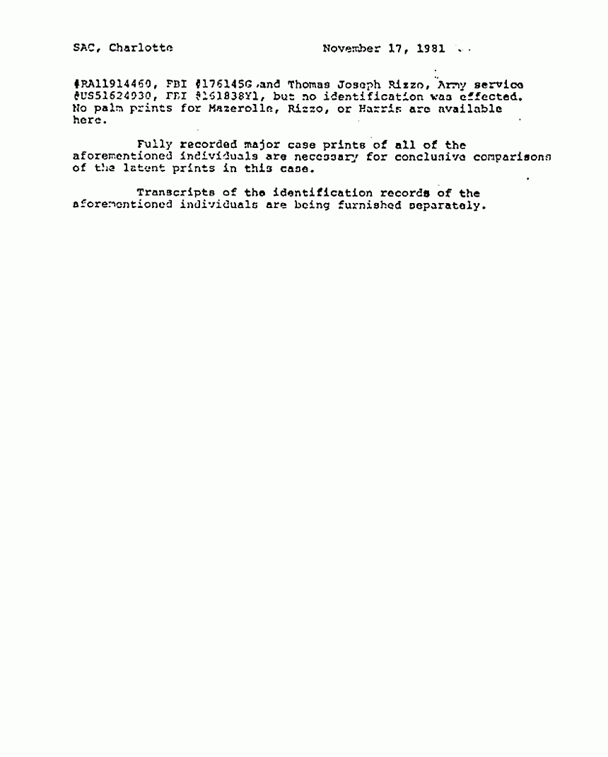 November 17, 1981: FBI Latent Fingerprint Section Report, p. 2 of 2