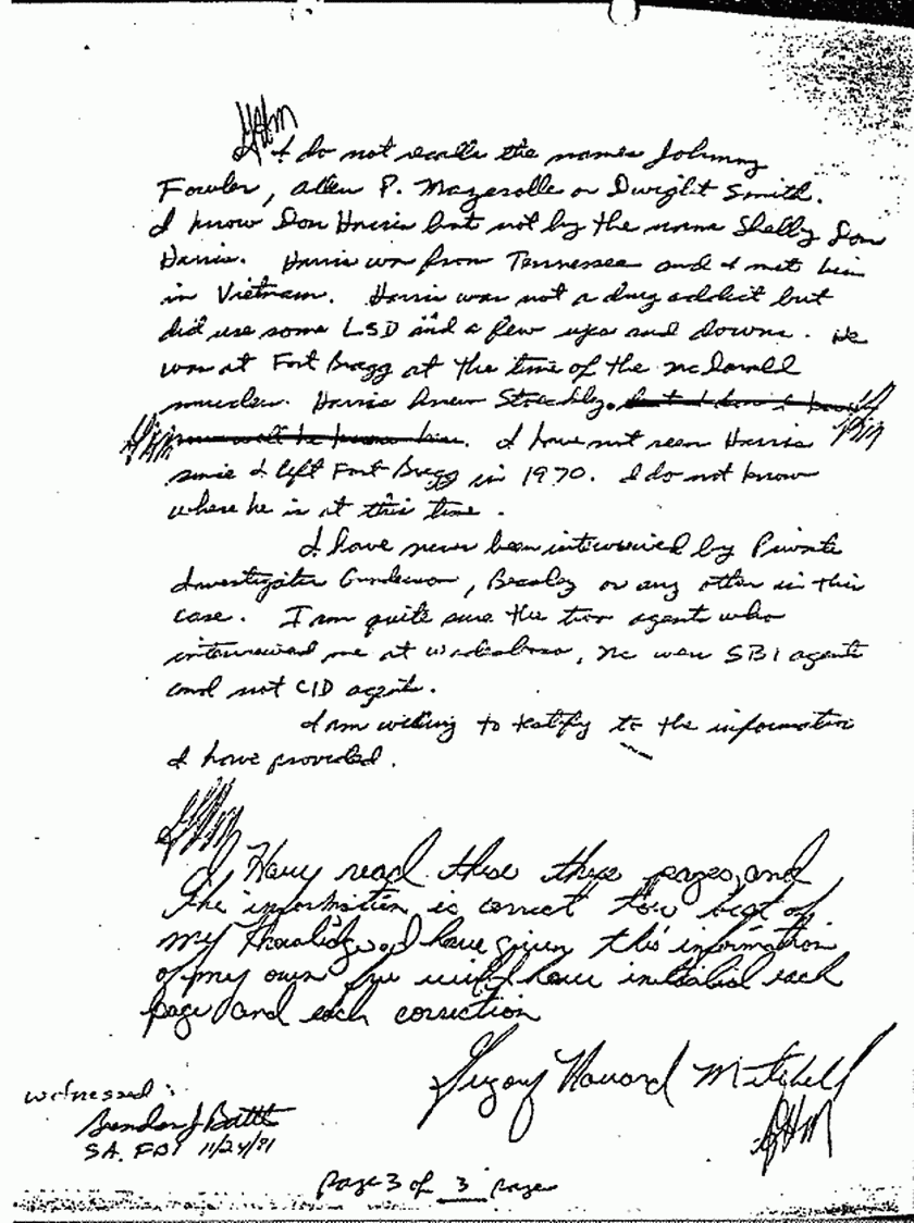 November 24, 1981: Handwritten statement of Greg Mitchell, p. 3 of 3