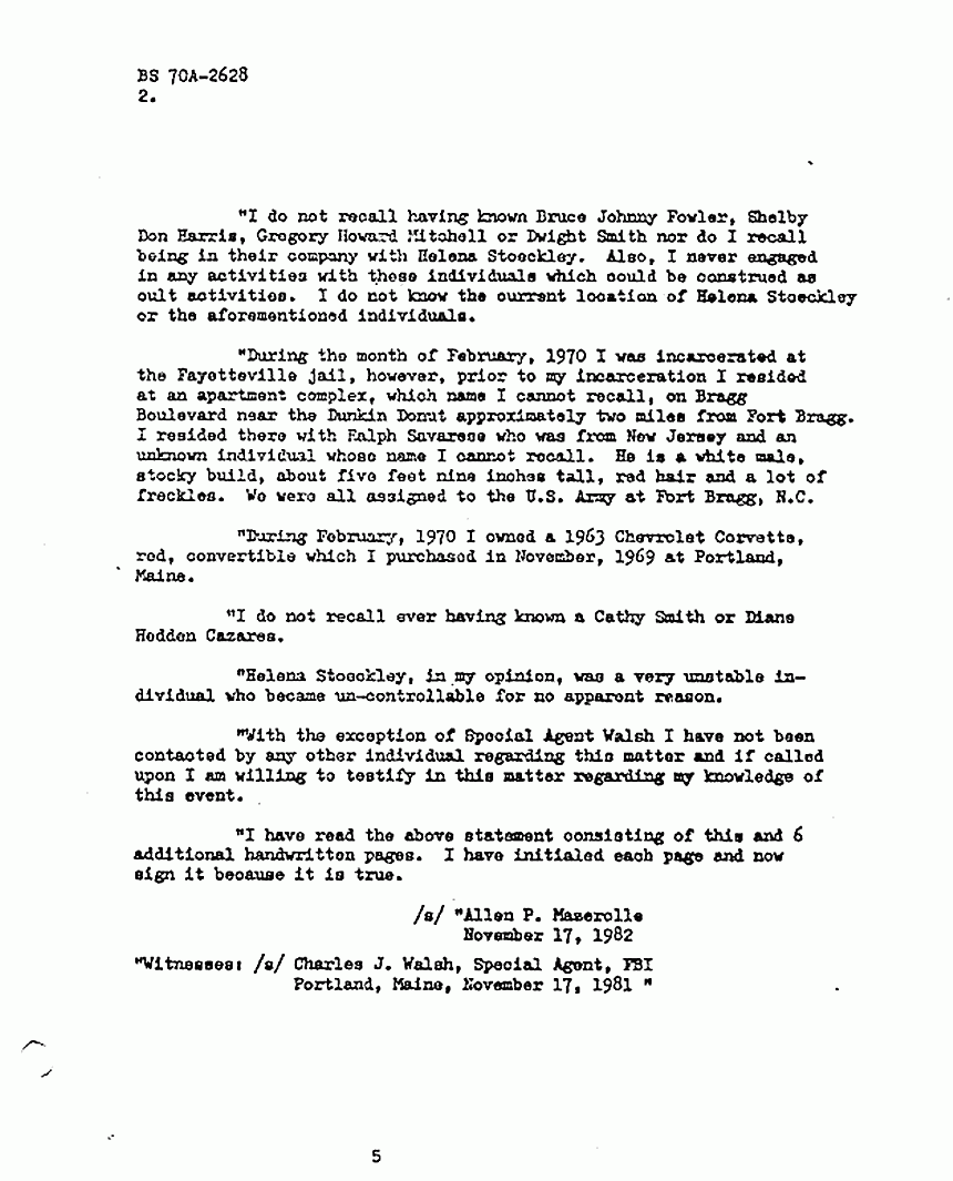 November 30, 1981: FBI File re: Nov. 17, 1981 interview of Allen Mazerolle, p. 2 of 4
