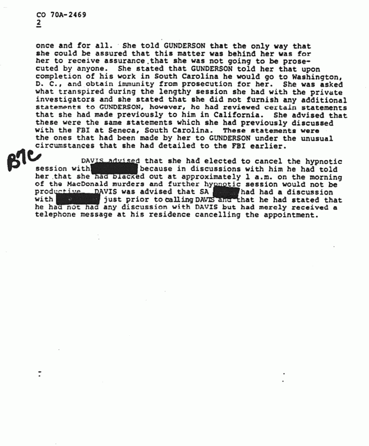 May 26, 1982: FBI File re: Investigative activity reported May 20-21, 1982, re: Helena Stoeckley and Ted Gunderson, p. 2 of 2