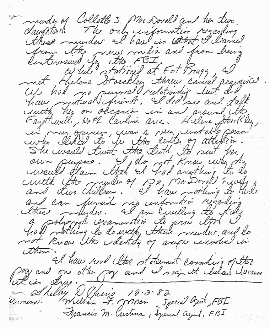 December 2, 1982: Handwritten statement of Shelby Don Harris, p. 2 of 2