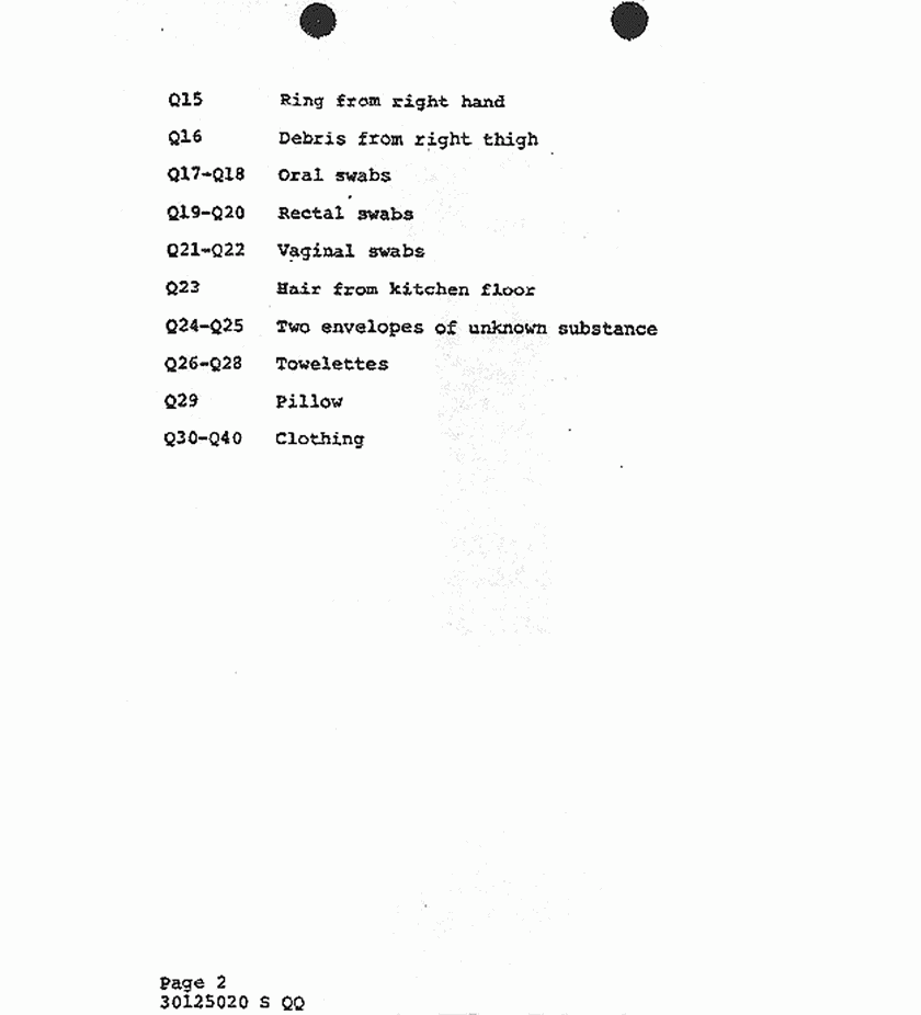 January 28, 1983: FBI Chemistry Lab Work Sheet re: Jan. 14, 1983 death of Helena Stoeckley, p. 2 of 2