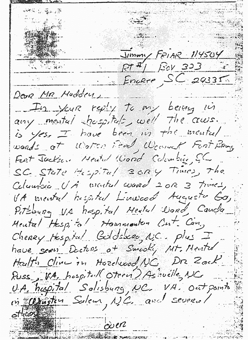 April 14, 1983: Letter from Jimmy Friar to Raymond Madden (FBI), p. 1 of 2