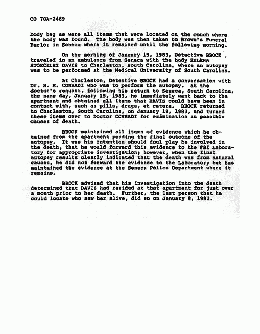 August 5, 1983: FBI File re: July 29, 1983 interview of Det. Brock re: death of Helena Stoeckley, p. 2 of 3