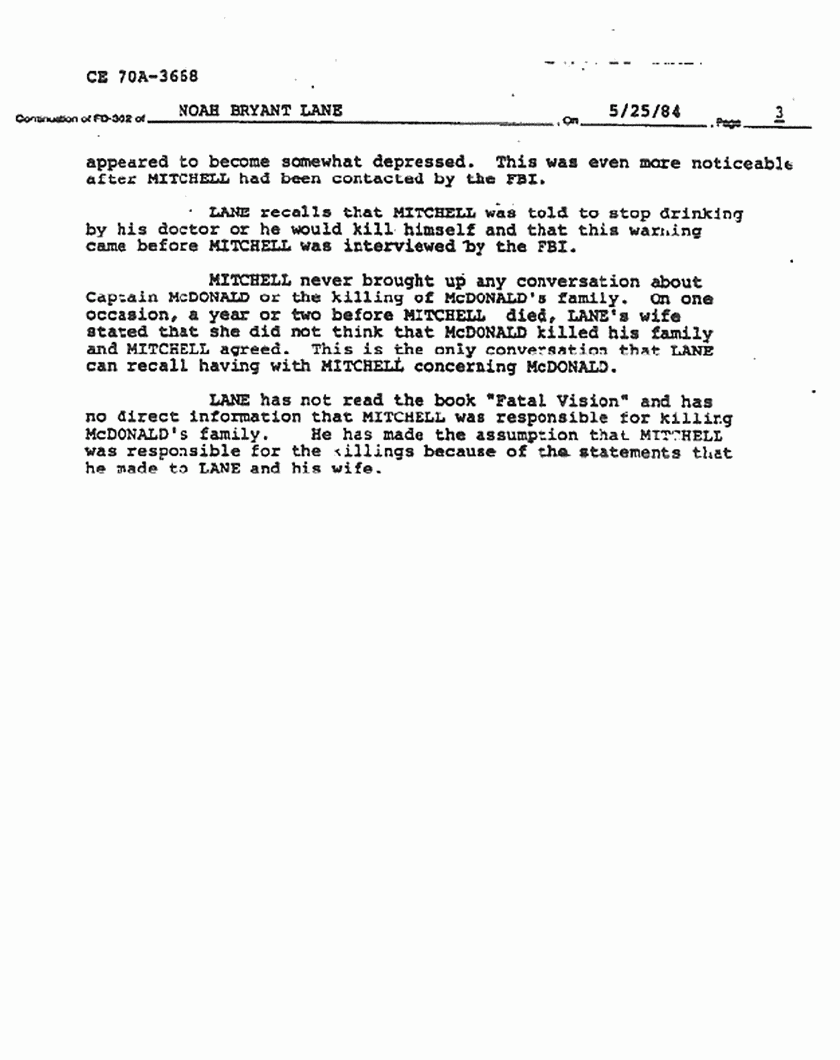 May 30, 1984: FBI File re: May 25, 1984 interview of Bryant Lane re: Greg Mitchell, p. 3 of 3