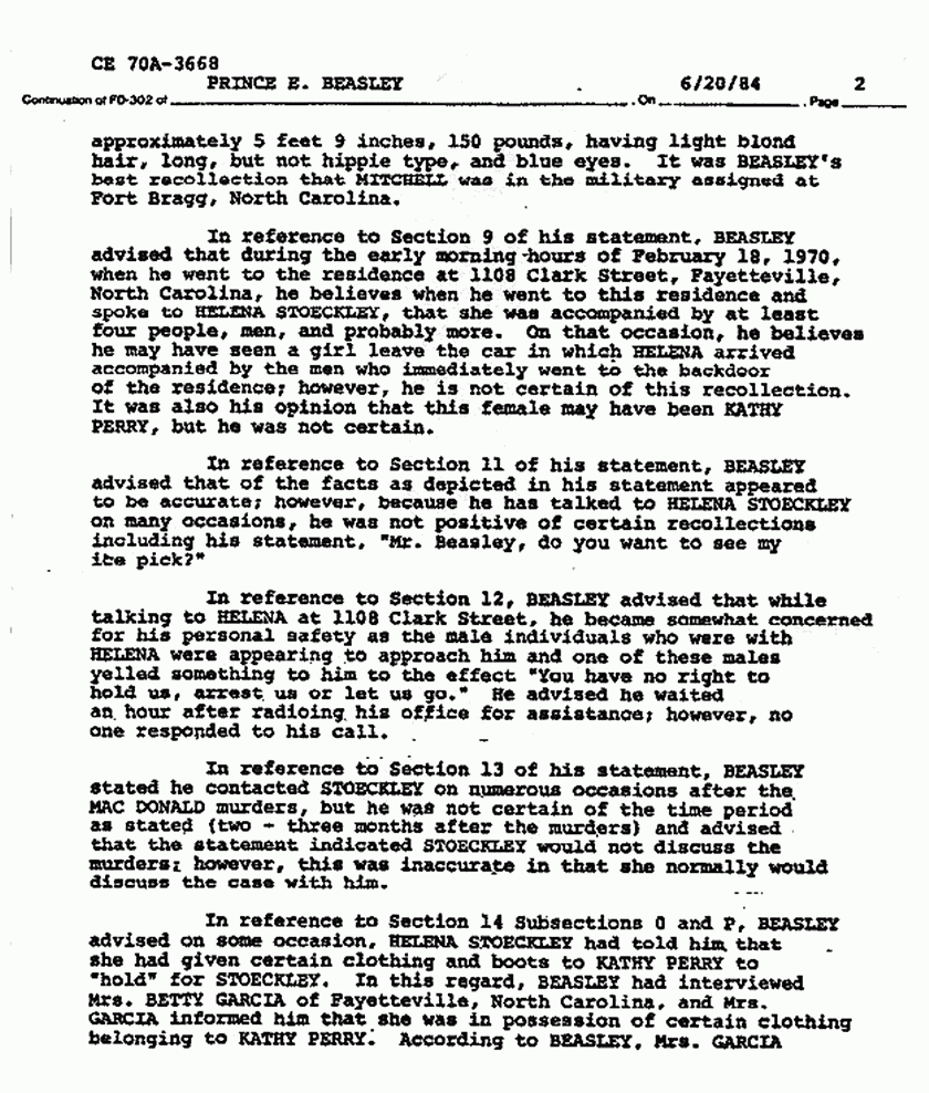 June 25, 1984: FBI File re: June 20, 1984 interview of Prince Beasley, p. 2 of 4