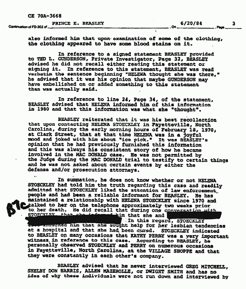 June 25, 1984: FBI File re: June 20, 1984 interview of Prince Beasley, p. 3 of 4