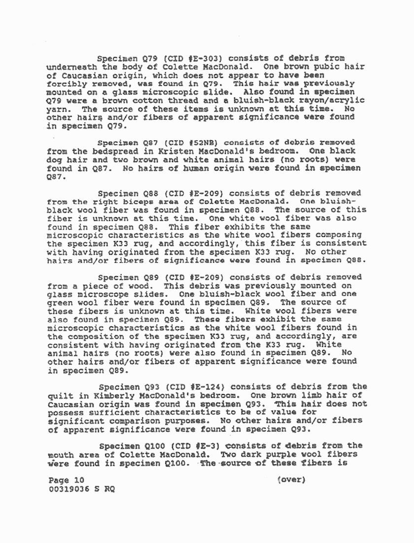December 31, 1990: FBI Lab File re: Evidence received, p. 10 of 12