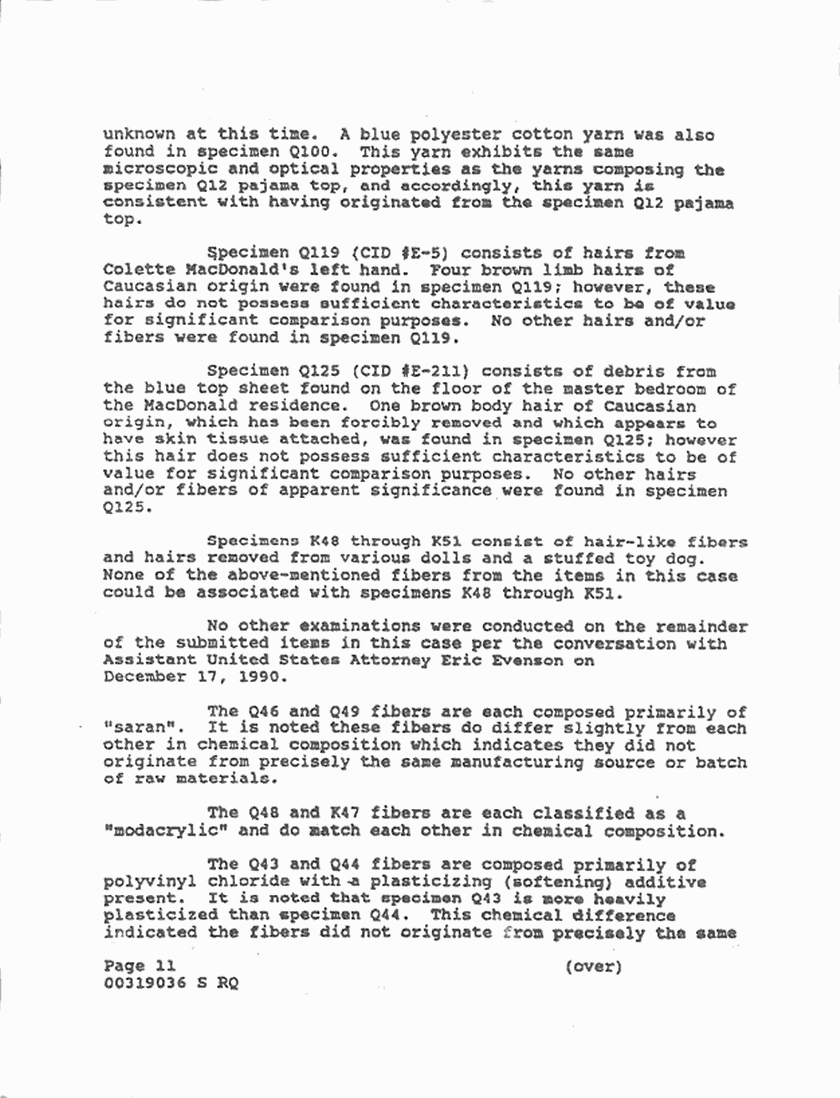 December 31, 1990: FBI Lab File re: Evidence received, p. 11 of 12