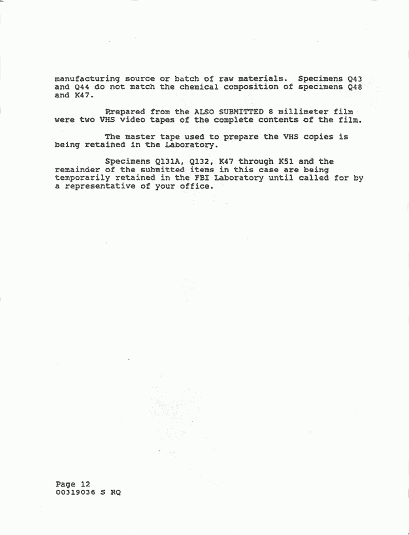 December 31, 1990: FBI Lab File re: Evidence received, p. 12 of 12