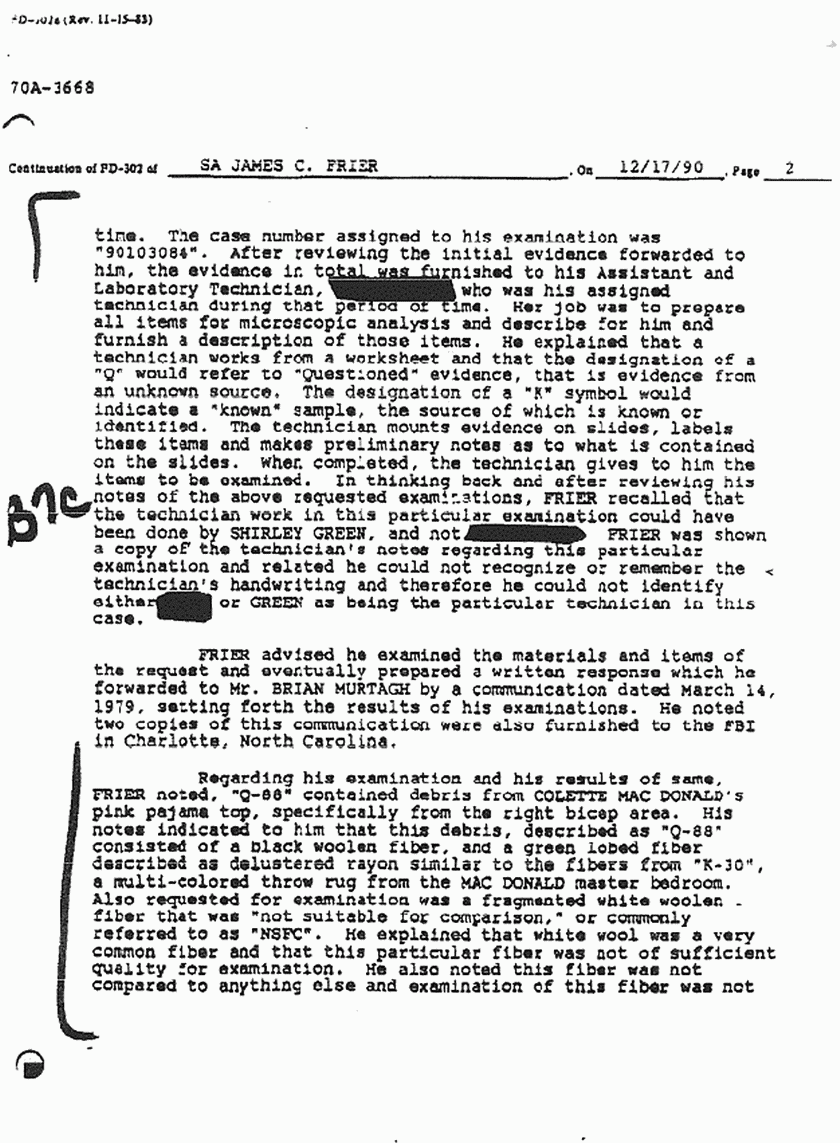 January 16, 1991: FBI File re: Dec. 17, 1990 interview of FBI SA James Frier, p. 2 of 6
