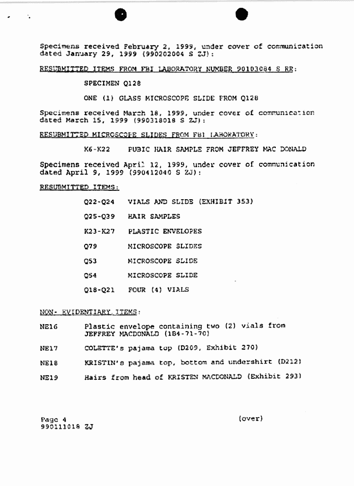 May 19, 1999: FBI Laboratory Report by Robert Fram, p. 4 of 5