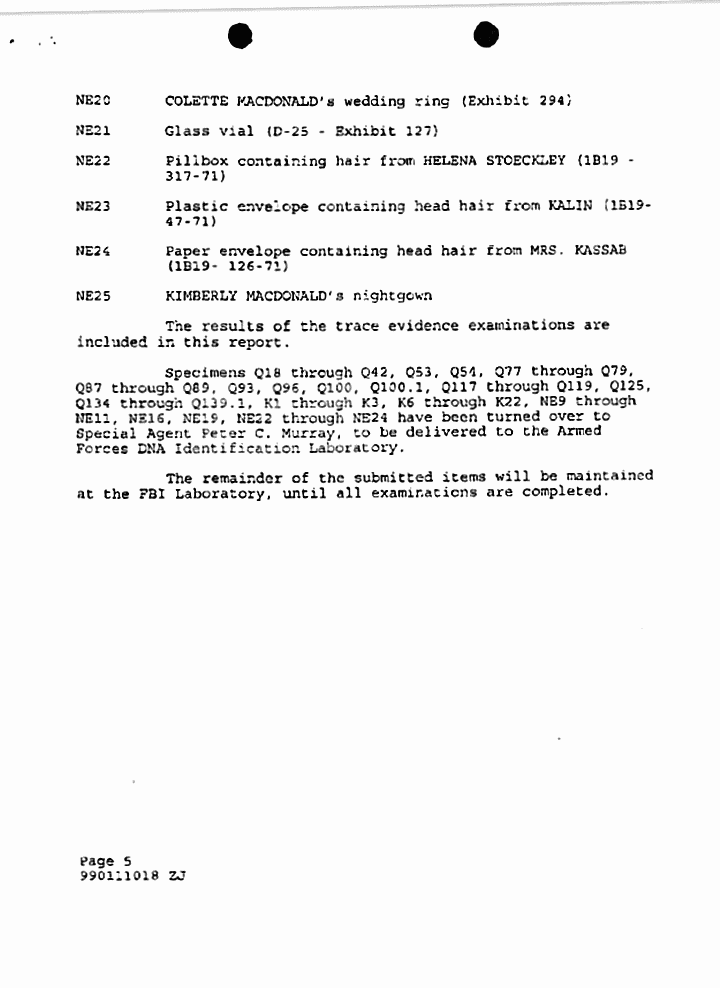 May 19, 1999: FBI Laboratory Report by Robert Fram, p. 5 of 5