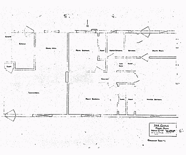 1970: Diagram of 544 Castle Drive, from Article 32 Hearing (U.S. Government image)