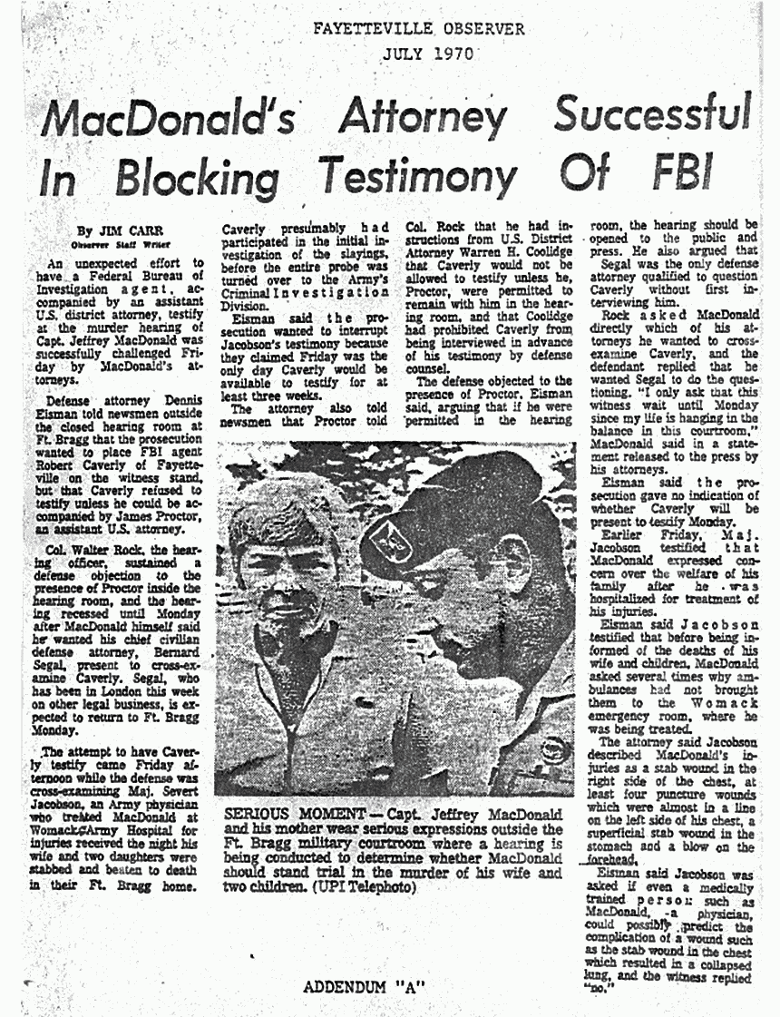 July 1970: Fayetteville Observer newspaper article