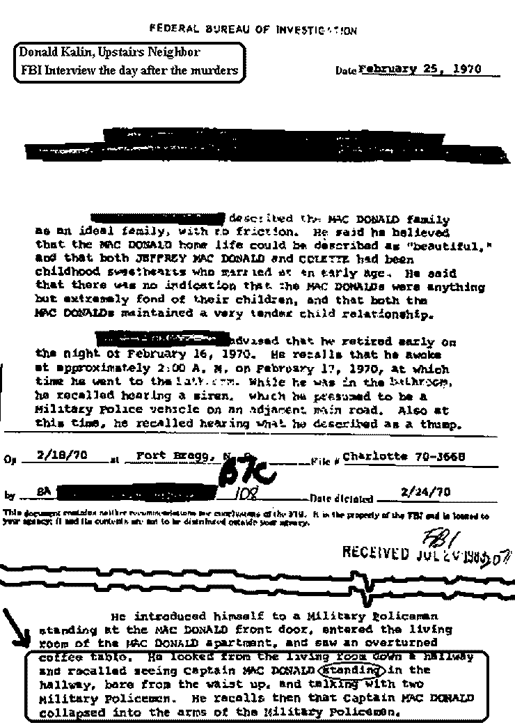 February 25, 1970: FBI File excerpts re: Feb. 18, 1970 interview of Donald Kalin