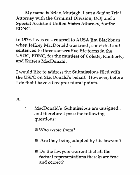 May 10, 2005: Oral statement by Brian Murtagh at Jeffrey MacDonald's parole hearing, p. 1 of 7